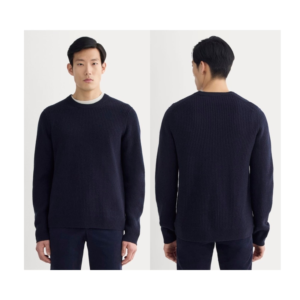 Everlane Fisherman Crew Wool Cashmere Navy Sweater Men's XS Ribbed Lightweight
